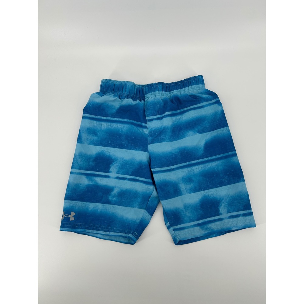 Under Armour Boys Blue Tie Dye Striped Swim Trunks Mesh Lined Shorts Size Medium